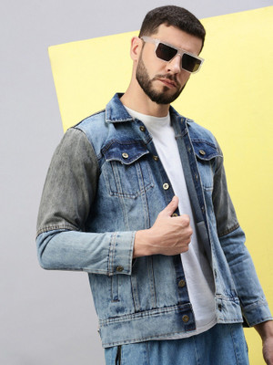 ANISHANFASHIONS Full Sleeve Colorblock Men Denim Jacket