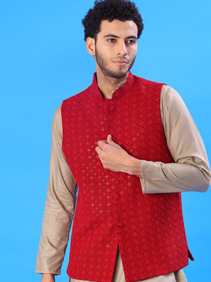 V-MART Sleeveless Self Design Men Jacket