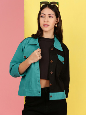 VOXATI Full Sleeve Colorblock Women Denim Jacket