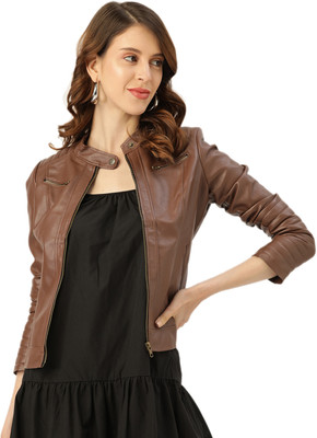 Leather Retail Full Sleeve Solid Women Jacket