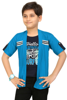 FASHION GRAB Boys Printed Casual Blue Shirt