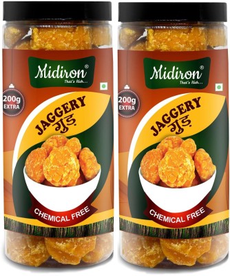 Midiron Round Shape Jiggery Lumps | Desi Gud | Sugarcane Juice Processed Jaggery Lumps| Block Jaggery (700g) Block Jaggery(1400 g, Pack of 2)