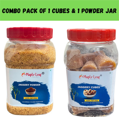 Maple Leaf Project Jaggery Cubes (400gms) & Jaggery Powder (500gms) Combo Powder + Block Jaggery(900 g, Pack of 2)