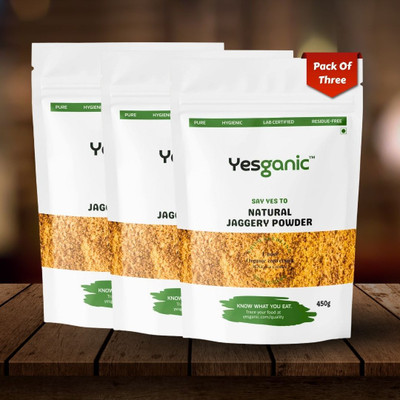 Yesganic Natural Jaggery Powder – Pure, Hygienic, Lab-Tested & Chemical-Free Powder Jaggery(1350 g, Pack of 3)