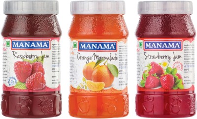 MANAMA Raspberry Jam, Strawberry Jam and Orange Marmalade Jam 500 g(Pack of 3)