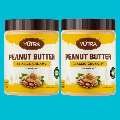 YUTRA High Protein Peanut Butter CLASSIC CRUNCHY 1kg and CLASSIC CREAMY 1kg COMBO 2 kg(Pack of 2)