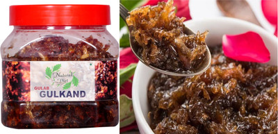 Natural Diet Damask Rose Gulkand Homemade Handmade Natural Gulab Gulkand with Kesar & Elaichi(400 g)