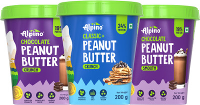 ALPINO Peanut Butter Combo Pack - Chocolate Smooth/Crunch & Classic Crunch(600 g, Pack of 3)