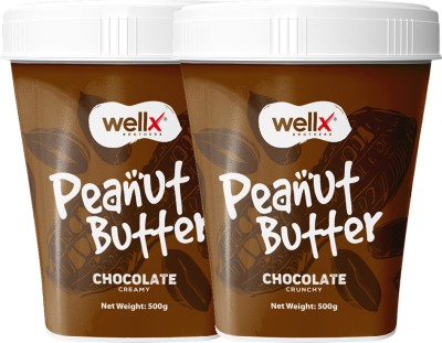 Wellx Brothers Chocolate Creamy 500 gm and Chocolate Crunchy Peanut Butter 500 gm 1 kg(Pack of 2)