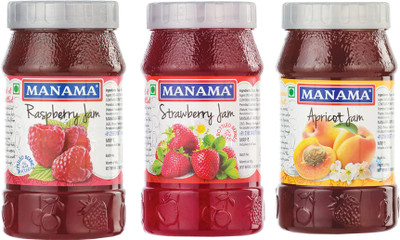 MANAMA Raspberry Jam, Strawberry Jam and Apricot Jam(500 g, Pack of 3)