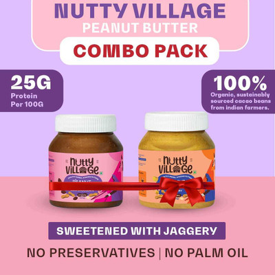 Nutty Village Dark Chocolate & Jaggery Creamy Peanut Butter Combo pack(650 g, Pack of 2)