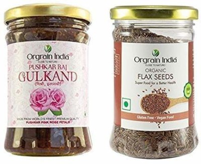 Orgrain India Pushkar Raj Gulkand 900g (Pack of 3 * 300g) & Get Flax Seeds 150g Free 900 g(Pack of 4)