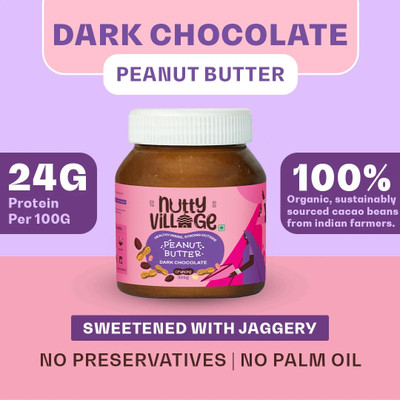 Nutty Village Crunchy Dark Chocolate Peanut Butter|No Added Sugar,Gluten Free,No Preservatives(325 g)