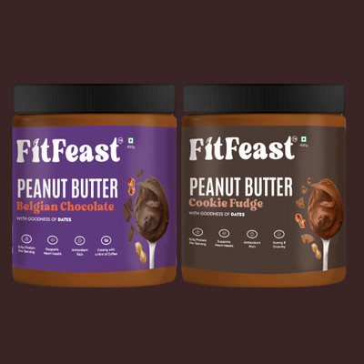FitFeast Cookie Fudge and Belgian Chocolate Peanut Butter(800 g, Pack of 2)