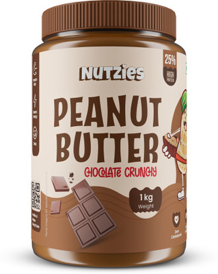 NUTZIES Dark Chocolate Crunchy Peanut Butter 400g| Crunchy | Low Sugar | High Protein(1 kg)