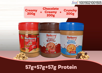 Nutberry PEANUT BUTTER 200GM ALL FLAVOURS CHOCOLATE ,CRUNCHY AND CREAMY(0.6 kg, Pack of 3)
