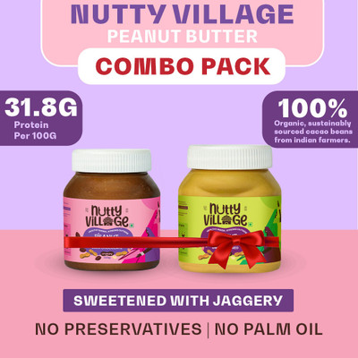 Nutty Village Crunchy Chocolate & Unsweetened Peanut Butter Combo Pack – 650g (Pack of 2)(650 g, Pack of 2)