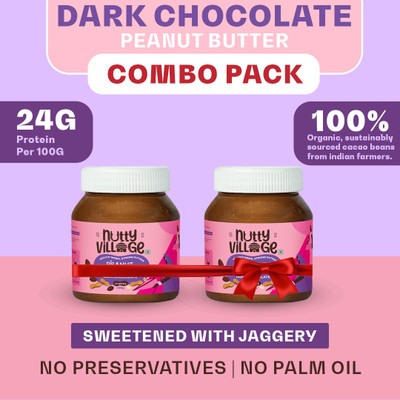 Nutty Village Crunchy DarkChocolate Peanut Butter| No Added Sugar,Gluten Free,No Preservatives(325 g, Pack of 2)