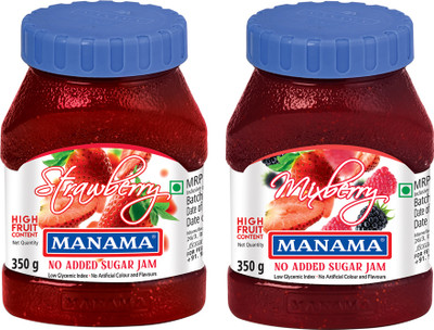 MANAMA No Added Sugar Strawberry Jam and Mixberry Jam, No Artificial Color and Flavour(350 g, Pack of 2)