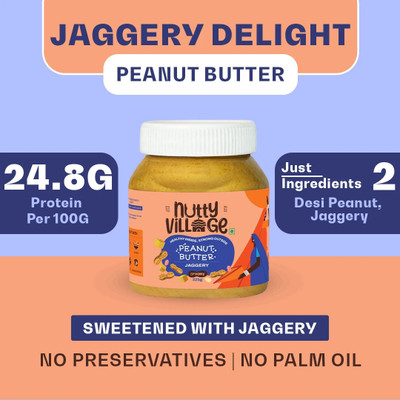 Nutty Village Creamy Jaggery Peanut Butter| No Added Sugar, Gluten Free, No Preservatives(325 g)