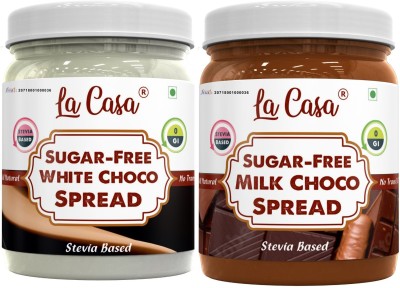 La Casa Sugar-Free White Choco Spread and Milk Choco Spread | Stevia Based(700 g, Pack of 2)