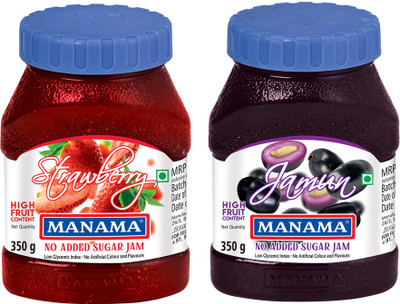 MANAMA No Added Sugar Strawberry Jam and Jamun Jam, No Artificial Color and Flavour(350 g, Pack of 2)
