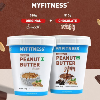 MYFITNESS PEANUT BUTTER Original Peanut Butter Smooth 510g & Chocolate Peanut Butter: Crispy 510g(1020 g, Pack of 2)