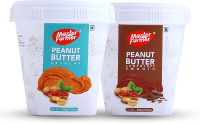 Master Farmer Mix-Match Combo - Regular Crunchy (200g) + Chocolate Smooth (200g) Peanut Butter 400 g(Pack of 2)