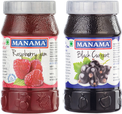 MANAMA Raspberry Jam and Black Currant Jam(500 g, Pack of 2)