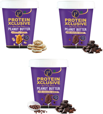 ProteinXclusive Peanut Butter - High Protein 26g | Dark Chocolate Crunchy, Creamy & Cookies |(1.5 kg, Pack of 3)