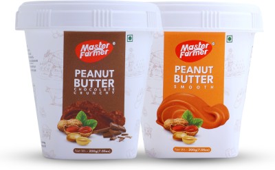 Master Farmer Mix-Match Combo - Regular Smooth (200g) + Chocolate Crunchy (200g) Peanut Butter 400 g(Pack of 2)