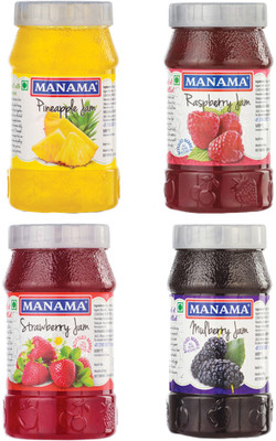 MANAMA Raspberry Jam, Strawberry Jam, Mulberry Jam and Pineapple Jam(500 g, Pack of 4)