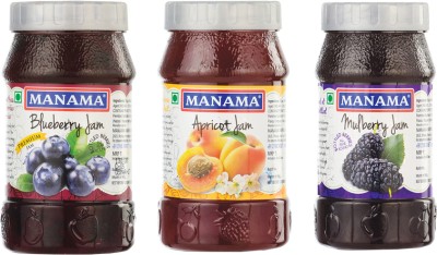 MANAMA Blueberry Jam, Mulberry Jam and Apricot Jam 500 g(Pack of 3)