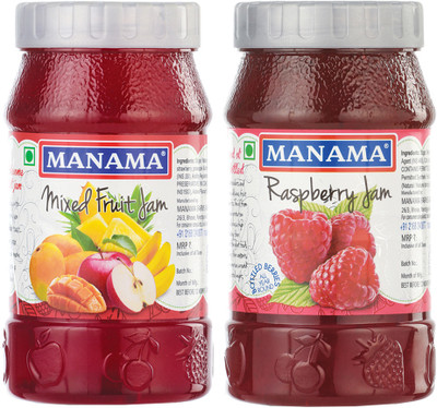 MANAMA Mixed Fruit Jam and Raspberry Jam(500 g, Pack of 2)