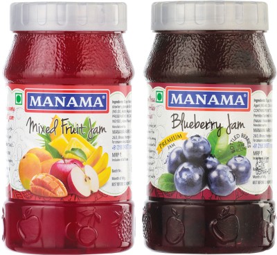 MANAMA Mixed Fruit Jam and Blueberry Jam 500 g(Pack of 2)