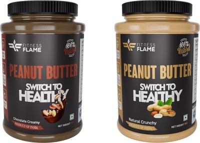 Fitness Flame Natural Peanut Butter Natural Crunchy |Chocolate Creamy| Gluten Free | 2 kg(Pack of 2)