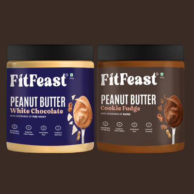 FitFeast White and Cookie Fudge Peanut Butter(800 g, Pack of 2)