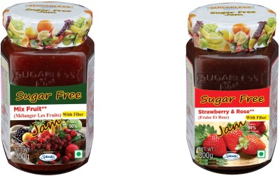 Sugarless Bliss SUGARFREE MIX FRUIT &STRAWBERRY ROSE JAM 600 g(Pack of 2)