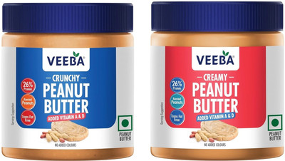 VEEBA Peanut Butter CREAMY & CRUNCHY| High Protein| Gluten Free|NO ADDED COLOR(680 g, Pack of 2)