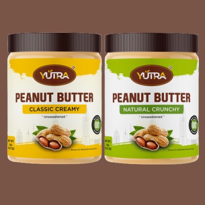 YUTRA High Protein Peanut Butter NATURAL CRUNCHY 1KG and CLASSIC CREAMY 1KG combo 2 kg(Pack of 2)