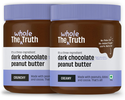 The Whole Truth Dark Chocolate Peanut Butter - Creamy & Crunchy Combo | No Added Sugar(650 g, Pack of 2)