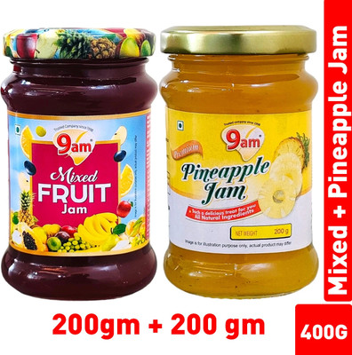 9am Real Mixed Fruit Jam & Pineapple Jam Bundle - 200g Each - Sweet & Fruity Spreads(400 g)