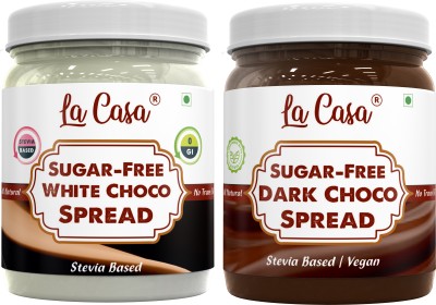 La Casa Sugar-Free Dark+White Chocolate Spread | Stevia Based | 700 g(Pack of 2)