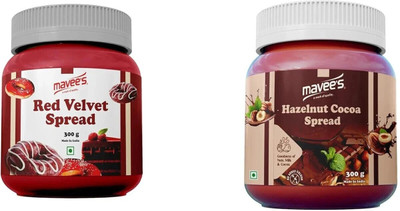 mavee's Red Velvet & Hazelnut Cocoa Spread Paste - Premium Toppings, Baking Solutions(300 g, Pack of 2)