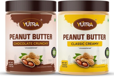 YUTRA High Protein Peanut Butter CHOCOLATE CRUNCHY 500gm & CLASSIC CREAMY 500gm COMBO 1 kg(Pack of 2)