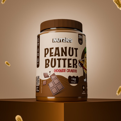 NUTZIES Dark Chocolate Crunchy Peanut Butter 1kg| Crunchy | Low Sugar | High Protein(1 kg)