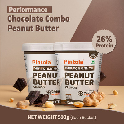 Pintola Dark Chocolate Performance Series Peanut Butter (Crunchy) | Vegan Protein(1.02 kg, Pack of 2)