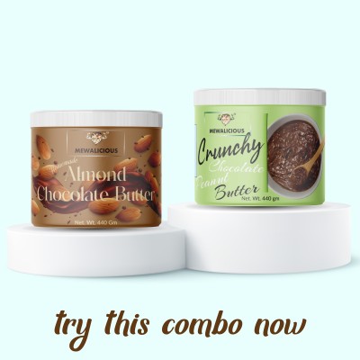 mewalicious Almond Butter Chocolate Flavour, Creamy+Peanut Butter Chocolate Flavour, Crunchy 880 g(Pack of 2)