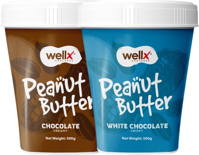 Wellx Brothers Chocolate Creamy 500 gm and White Chocolate Crispy Peanut Butter 500 gm 1 kg(Pack of 2)