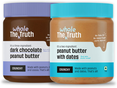 The Whole Truth - Peanut Butter with Dates + Dark Chocolate Peanut Butter Crunchy Combo -(650 g, Pack of 2)